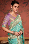Sky Blue Soft Pure Dola silk Saree With Blouse Piece