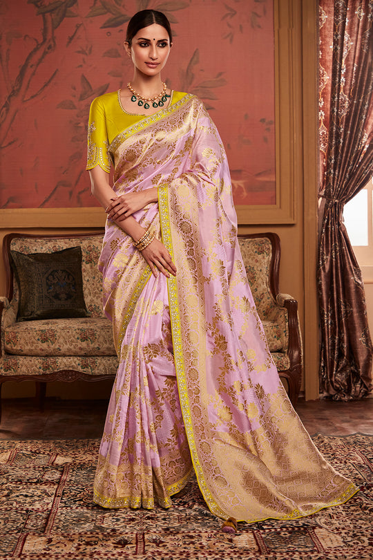 Pink Soft Pure Dola silk Saree With Blouse Piece