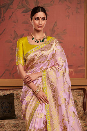 Pink Soft Pure Dola silk Saree With Blouse Piece