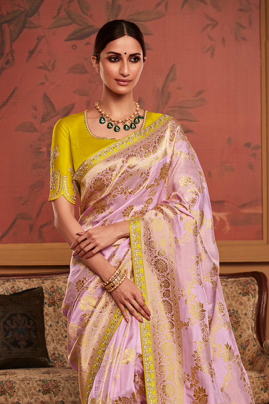 Pink Soft Pure Dola silk Saree With Blouse Piece