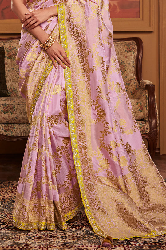 Pink Soft Pure Dola silk Saree With Blouse Piece
