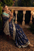 Navy Blue Viscose Dola Silk  Saree With Blouse Piece