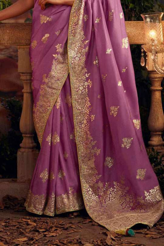 Violet Viscose Dola Silk  Saree With Blouse Piece