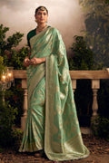 Mint Green Viscose Dola Silk  Saree With Blouse Piece
