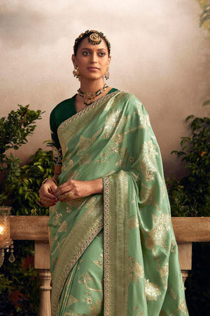 Mint Green Viscose Dola Silk  Saree With Blouse Piece