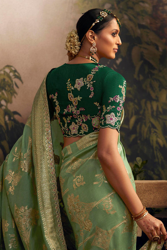 Mint Green Viscose Dola Silk  Saree With Blouse Piece