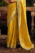 Yellow Viscose Dola Silk  Saree With Blouse Piece