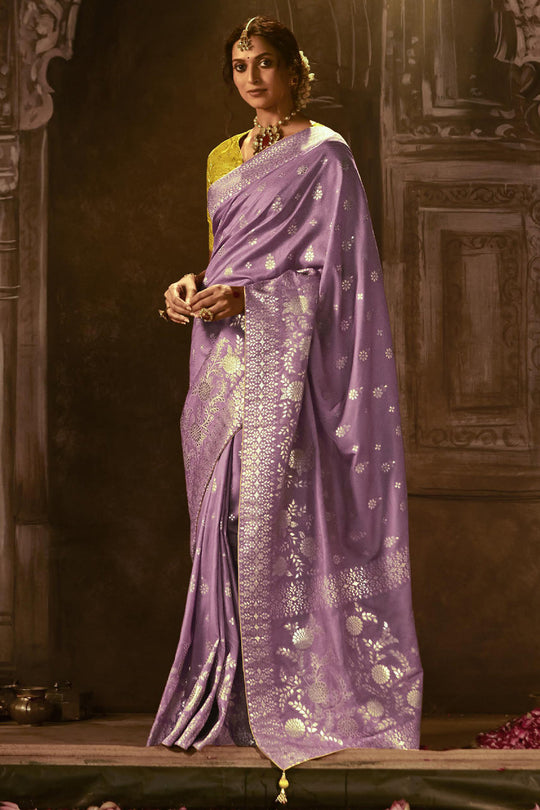 Karagiri Lavender Dola Silk Saree With Blouse Piece