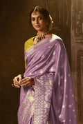 Karagiri Lavender Dola Silk Saree With Blouse Piece