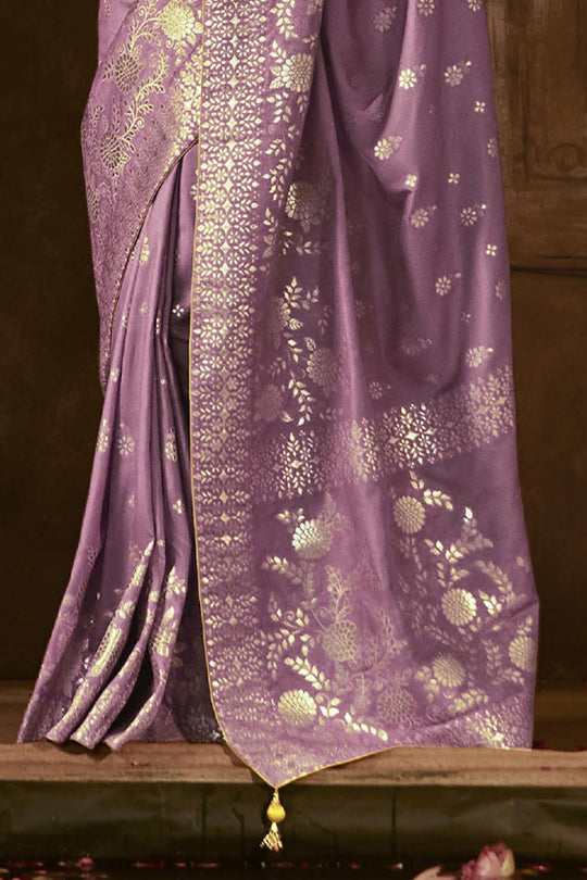 Karagiri Lavender Dola Silk Saree With Blouse Piece