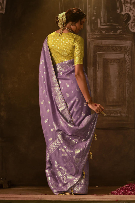 Karagiri Lavender Dola Silk Saree With Blouse Piece