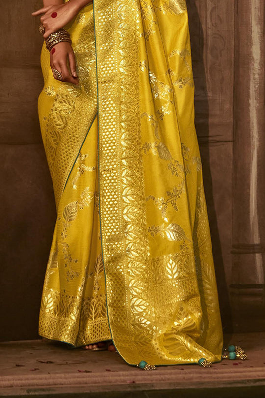 Karagiri Yellow Dola Silk Saree With Blouse Piece