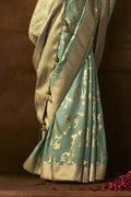 Karagiri Sky Blue Dola Silk Saree With Blouse Piece