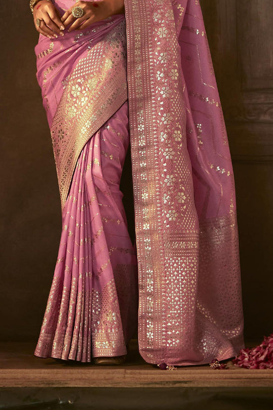 Karagiri Baby Pink Dola Silk Saree With Blouse Piece