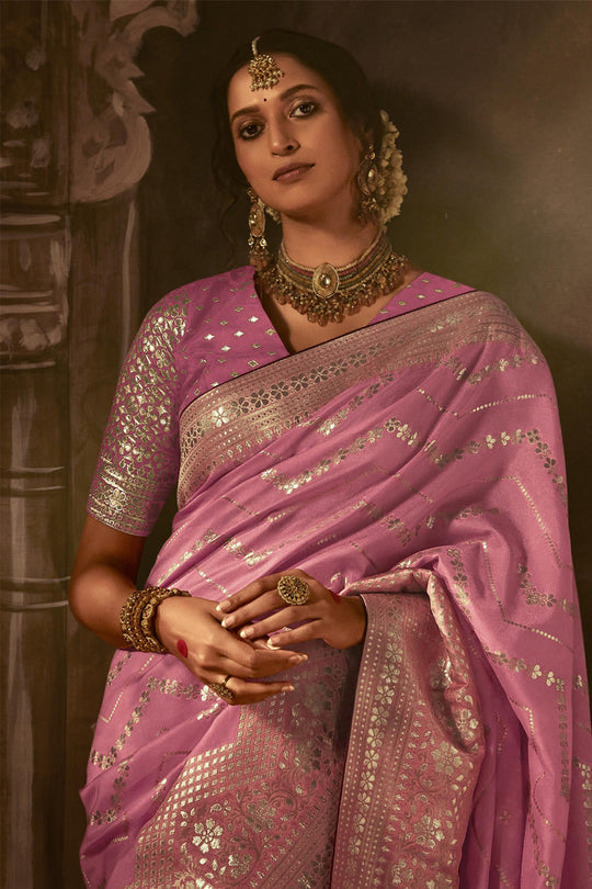 Karagiri Baby Pink Dola Silk Saree With Blouse Piece