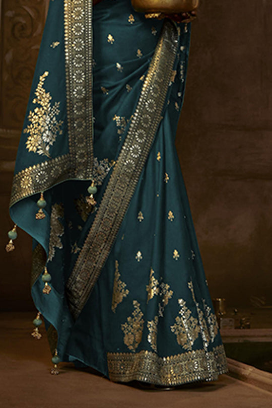 Karagiri Dark Blue Dola Silk Saree With Blouse Piece