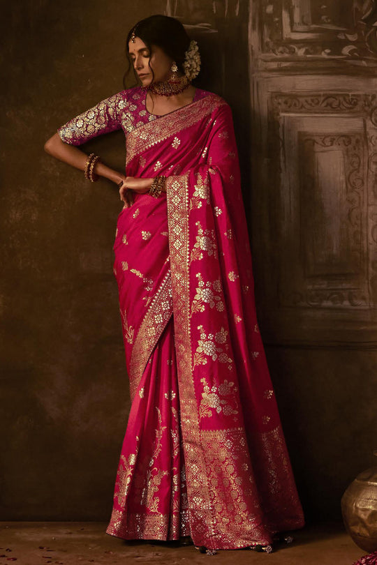 Karagiri Pink Dola Silk Saree With Blouse Piece