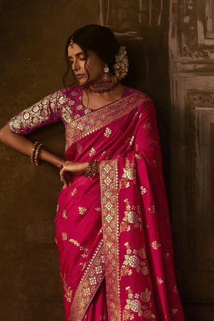 Karagiri Pink Dola Silk Saree With Blouse Piece