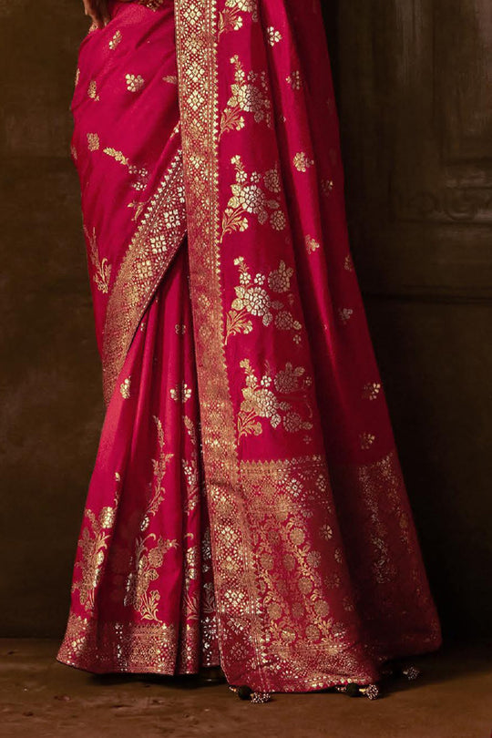 Karagiri Pink Dola Silk Saree With Blouse Piece
