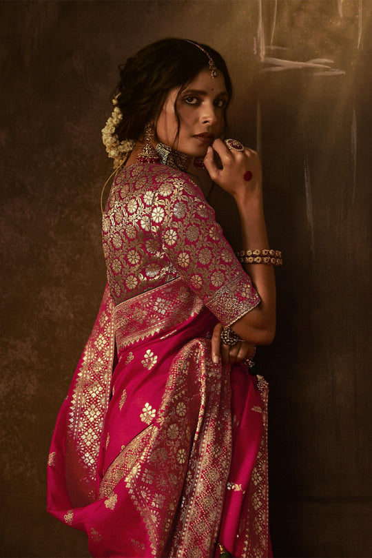 Karagiri Pink Dola Silk Saree With Blouse Piece