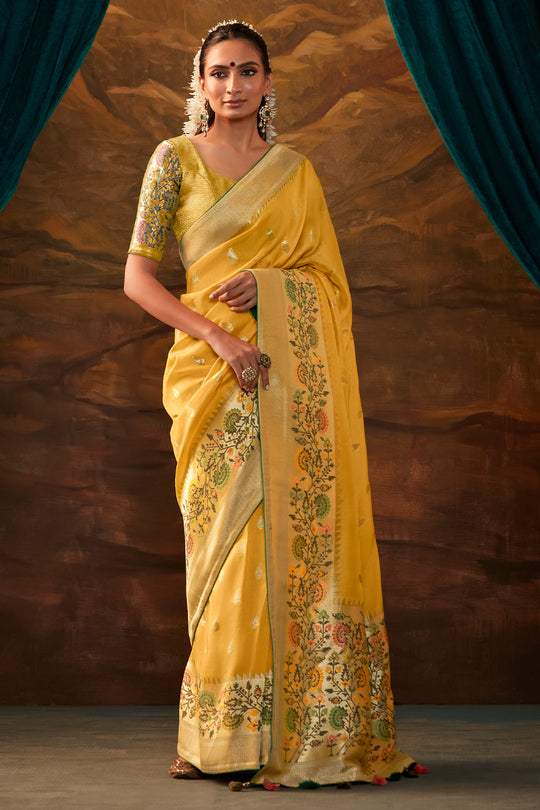 Karagiri yellow Pure Dola Silk Saree With Blouse Piece
