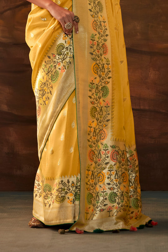 Karagiri yellow Pure Dola Silk Saree With Blouse Piece