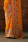 Karagiri Orange Pure Dola Silk Saree With Blouse Piece