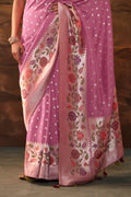 Karagiri Taffy Pink Pure Dola Silk Saree With Blouse Piece