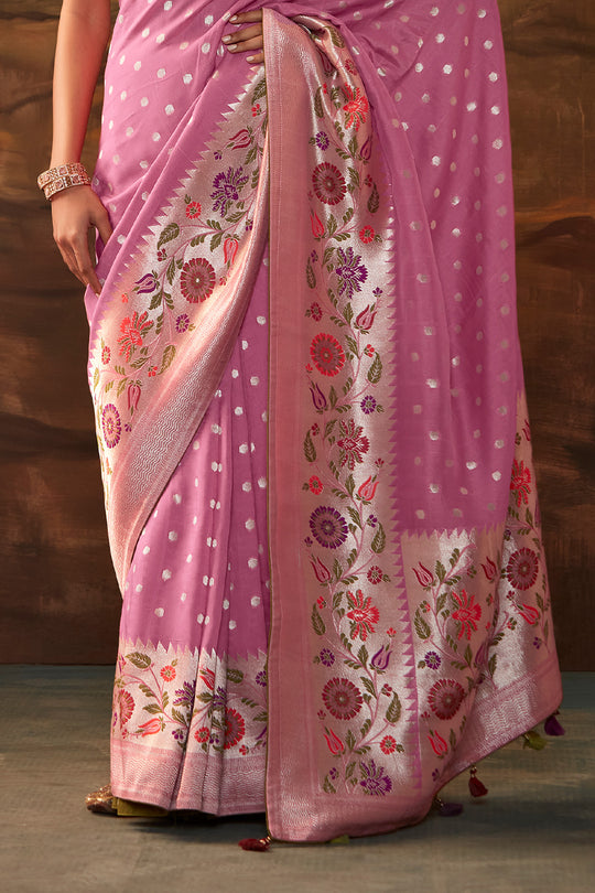 Karagiri Taffy Pink Pure Dola Silk Saree With Blouse Piece