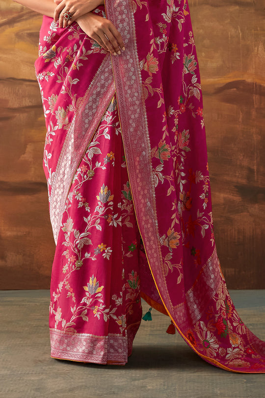 Karagiri Pink Pure Dola Silk Saree With Blouse Piece