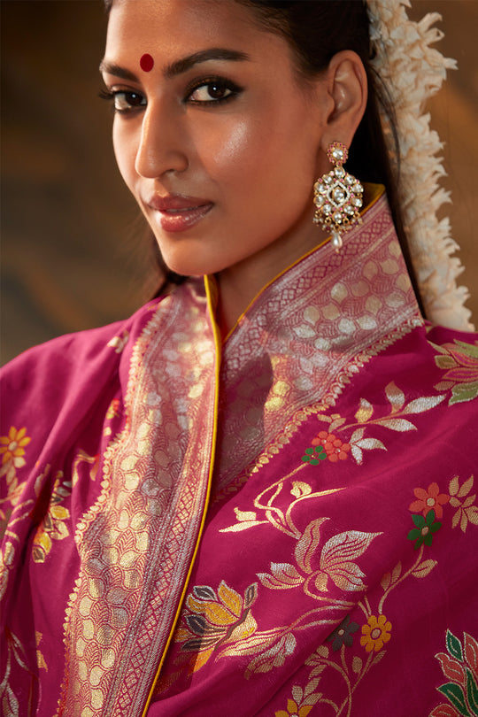 Karagiri Pink Pure Dola Silk Saree With Blouse Piece