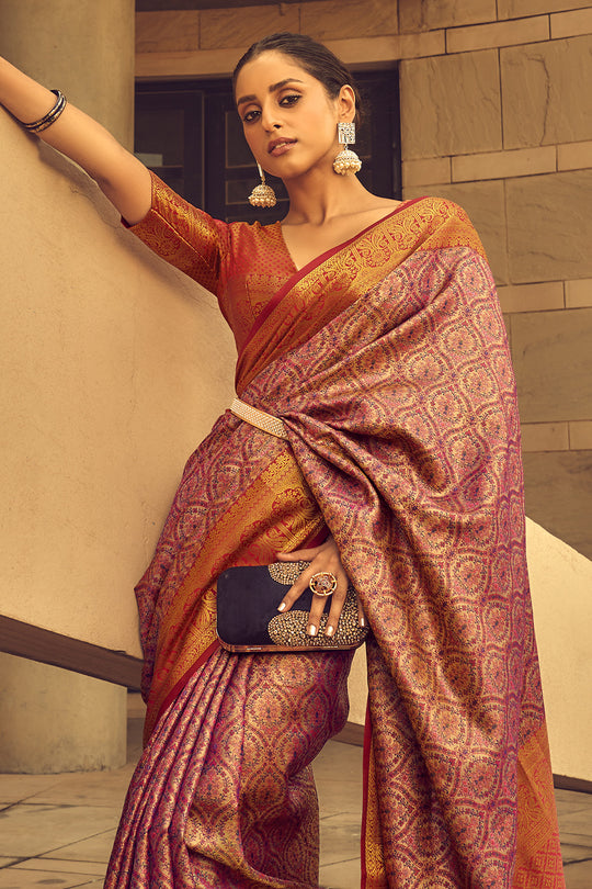 Multicolor Banarasi Silk Saree With Blouse Piece