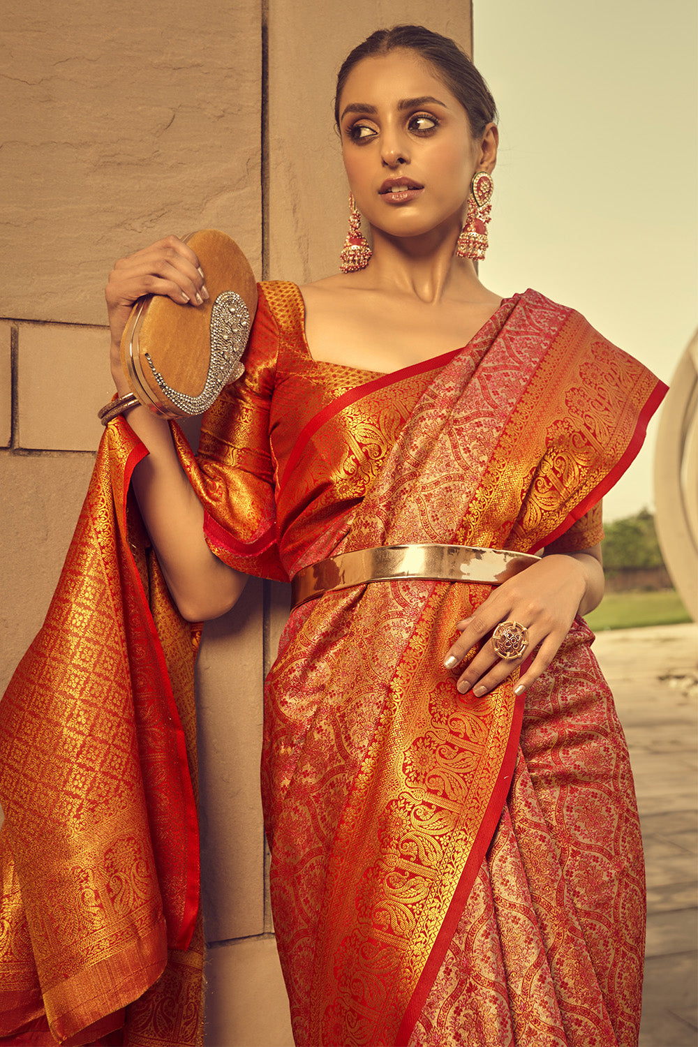 Buy Multicolor Banarasi Silk Saree With Blouse Piece online Karagiri