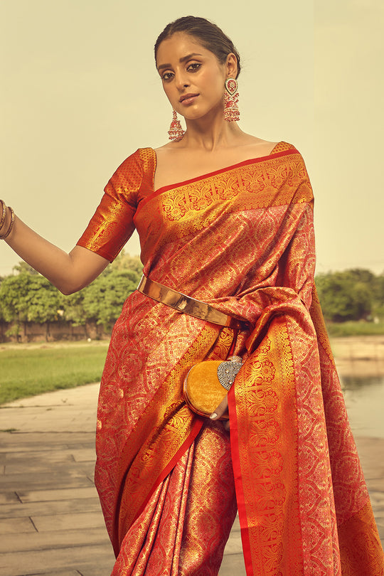 Multicolor Banarasi Silk Saree With Blouse Piece
