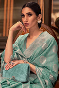Cyan Blue Linen Blend Saree