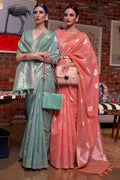 Cyan Blue Linen Blend Saree