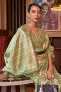 Fern Green Linen Blend Saree
