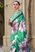 Green Silk Digital Printed Saree With Blouse Piece