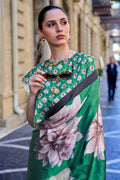 Green Silk Digital Printed Saree With Blouse Piece