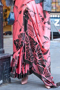 Pink Digital Printed Saree With Blouse Piece
