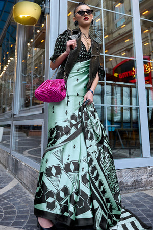 Black Digital Printed Saree With Blouse Piece