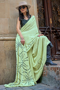 Pista Green Digital Printed Saree With Blouse Piece