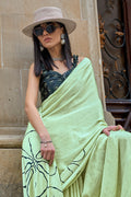 Pista Green Digital Printed Saree With Blouse Piece