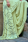 Pista Green Digital Printed Saree With Blouse Piece