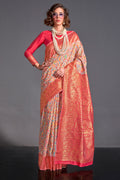 Pink Banarasi Kashmiri Modal Silk Saree With Blouse Piece
