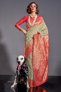Green Banarasi Kashmiri Modal Silk Saree With Blouse Piece