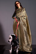 Grey Banarasi Kashmiri Modal Silk Saree With Blouse Piece