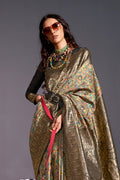 Grey Banarasi Kashmiri Modal Silk Saree With Blouse Piece