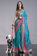 Sky Blue Banarasi Silk Saree With Blouse Piece