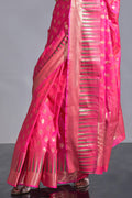 Pink Banarasi Silk Saree With Blouse Piece